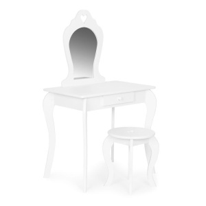 Masuta de toaleta din lemn pentru machiaj, eleganta, include masa, scaun, sertar, oglinda, Ecotoys, 110x 65 x 43 cm, Alba - Img 6
