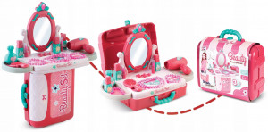 Masuta de toaleta din plastic, pentru copii, 2in1, tip valiza, cu accesorii machiaj, sertar, oglinzi plabile, Ricokids, 48 x 42 x 20,5 cm - Img 7
