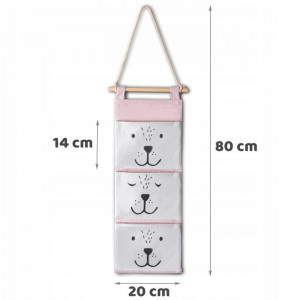 Organizator suspendat pentru jucarii , 80 x 20 cm, 3 buzunare de14 cm, Nukido, Roz - Img 3