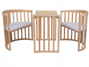 Patut Oval Evolutiv pentru Copii, Multifunctional, 7in1, Saltele Incluse, Transformabil, Masa de Schimbat, Co-Sleeping, Tarc de Joaca, Birou, Scaune, Waldin, Natural - Img 5