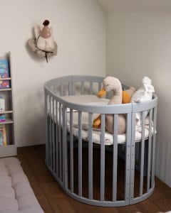 Patut Oval Evolutiv pentru Copii, Multifunctional, 7in1, Saltele Incluse, Transformabil, Masa de Schimbat, Co-Sleeping, Tarc de Joaca, Birou, Scaune, Waldin, Gri - Img 8
