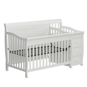 Patut pentru Copii, 3 in 1, Co-sleeping, cu Sertare si Masa de Schimbat, din Lemn de Pin Solid, Craft, 159 x 74 x 100 cm, Alb