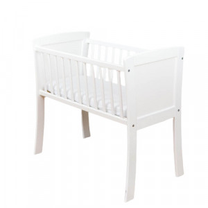 Patut pentru copii, 90 x 40 cm, din lemn de pin, laterale MDF, Woodies Safe Dreams, Classic Crib, Alb
