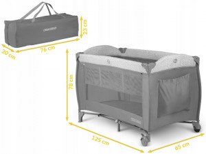 Patut pliabil pentru copii, 120 x 60 cm, Ricokids, RK-242, cu functie de leganare, masa de infasat, bara de jucarii, plasa insecte, Gri - Img 3
