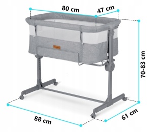Patut suplimentar cosleeping pentru copii, cu pozitie anti-reflux, 80 x 47 cm, Nukido, NK-243, Grey, pliabil, roti blocabile, inaltime ajustabila, saltea, sistem de fixare, sarcina 9 kg - Img 8