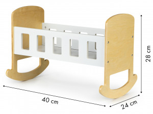 Patut tip leagan pentru papusi, Ecotoy, 40x24x28 cm, din lemn, Alb/Natur - Img 6