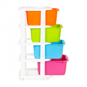 Raft mobil cu recipiente pentru depozitare, Modern Home, 4 sertare, din plastic, alb/multicolor - Img 2