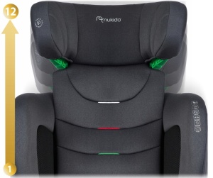 Scaun auto transformabil in inaltator pentru copii, inclinare reglabila, 2 grupe de varsta, 4 - 12 ani, 15-36 kg, inaltime 100 - 150 cm, tetiera reglabila, isofix, ECE R129, Nukido, Louis, Negru/Gri - Img 4