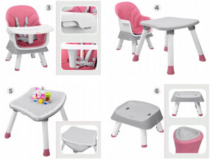 Scaun de hranire transformabil, masa cu scaun, inaltator, Jokomisiada, 6in1, Roz - Img 6