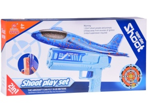 Set 2 in 1 Avion din spuma, Styrofoam Glider Plane, cu lumini LED si Pistol pentru propulsare, ShootPlay Set, Albastru, ZA5000 - Img 7