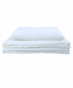 Set 2 piese, Lenjerie pentru patut copii, marimea S, pilota cu umplutura 75 x 50 cm, perna 25 x 30 cm, bumbac muselina, Koell, Crem