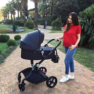 Set 3 in 1 - Carucior Hot Mom Premium Negru 2 in 1, Landou, Parte sport + Scoica auto pentru copii, Joie, i-Snug 2, cu tetiera reglabila, 40-75 cm, Moonlight - Img 3