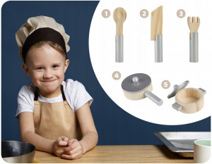Set Bucatarie din lemn pentru copii, 60 x 30 x 85 cm, Ricokids, RC-835 + Sort Micul Bucatar - Img 3