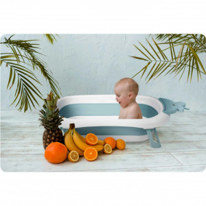 Set - Cadita de baie pliabila pentru bebelusi, cu termometru LCD, suport antiderapant, Ricokids, Albastra, cu Insertie anti-alunecare pentru cadita de baie bebelusi, fixare cu ventuze, Ricokids, Albastra - Img 3