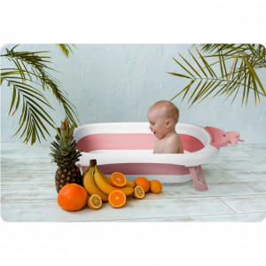Set - Cadita de baie pliabila pentru bebelusi, cu termometru LCD, suport antiderapant, Ricokids, Roz, cu Insertie anti-alunecare pentru cadita de baie bebelusi, fixare cu ventuze, Ricokids, Roz - Img 4