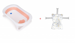 Set - Cadita pliabila pentru bebelusi, cu Dop Senzor de temperatura, suport antiderapant, Ecotoys, HA-B27 PINK + Perna pentru cadita bebelusi, moale, uscare rapida, curele reglabile, Ricokids, 45 x 32 cm - Img 1
