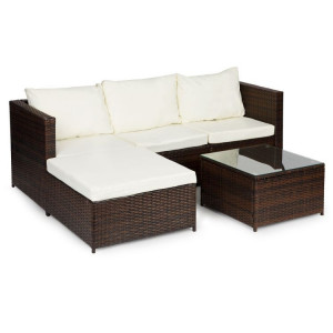 Set Coltar pentru terasa / gradina din technorattan 193x136x64 cm, masa 60x60x30 cm cu blat de sticla, perne moi, impermeabile - Img 3