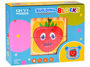 Set educativ de construit, 4 cuburi din lemn, puzzle, Fructe, Jokomisiada, ZA4793 - Img 6