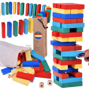 Set educativ de construit, 54 cuburi din lemn, Turn de echilibru, Jokomisiada, Jenga, GR0627
