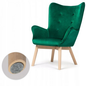 Set Fotoliu cu taburet in stil scandinav, perna moale, stofa, picioare din lemn de fag, Sofotel, Verde - Img 3