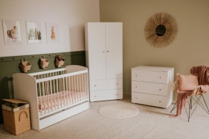 Set Patut copii din lemn KLUPS KAROLINA II Alb, cu Saltea MyKids, Cocos, 120 x 60 x 10 cm - Img 3