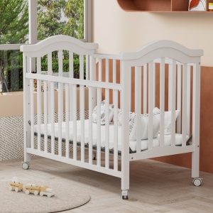Set Patut din lemn cu laterala culisanta, Craft, WBB2024-1, Alb, cu Saltea MyKids 120 x 60 x 10 cm - Img 4