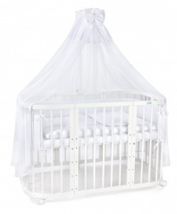 Set Patut Evolutiv pentru Copii, Multifunctional, 7in1, cu Saltele, Baldachin, Lenjerie si Aparatori Laterale, Transformabil, Masa de Schimbat, Co-Sleeping, Tarc de Joaca, Birou, Scaune, Waldin, Alb, Echipament Alb, 88 - Img 7
