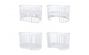 Set Patut Oval Evolutiv pentru Copii, Multifunctional, 7in1, cu Saltele, Baldachin, Lenjerie si Aparatori Laterale, Transformabil, Masa de Schimbat, Co-Sleeping, Tarc de Joaca, Birou, Scaune, Waldin, Alb, Echipament Alb, 88 - Img 8