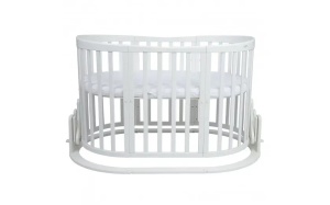Set Patut Oval Evolutiv pentru Copii, Multifunctional, Waldin, 7in1, cu Sistem de Leganare, Saltele Incluse, Culoare Alba
