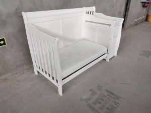 Set Patut pentru Copii, 3 in 1, Co-sleeping, cu Sertare si Masa de Schimbat, din Lemn de Pin Solid, Craft, 159 x 74 x 100 cm, Alb, cu Saltea MyKids 120 x 60 x 10 cm - Img 9