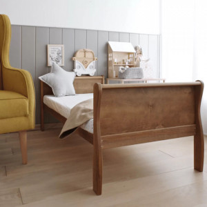 Set Patut pentru copii, din lemn masiv de Pin, 140 x 70 cm, protectii laterale incluse, Woodies Safe Dreams, Noble, Todler, Vintage cu Saltea pentru patut copii, Mykids, Cocos, Confort II, 140 x 70 x 10 cm - Img 4