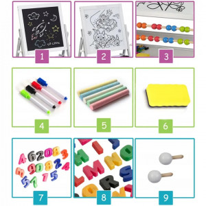 Tabla educativa pliabila, Ricokids, RK, 101 x 54 x 55 cm, 3 in 1, tabla magnetica, tabla pentru creta si abac, include markere colorate, creta, burete, cifre si litere magnetice, suruburi, Gri - Img 5