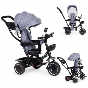 Tricicleta pentru copii, Ecotoys, cu scaun rotativ, control parental, elemente detasabile, Gri - Img 7