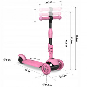 Trotineta de echilibru pentru copii, cu scaun reglabil si maner parental detasabil, Ricokids, Todi, cu 3 roti, lumini LED, ghidon reglabil, pana la 30 kg, Roz - Img 5