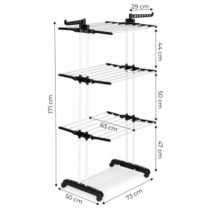 Uscator de rufe vertical, din otel, Modern Home, 171 x 50 x 73 cm, 6 brate pliabile, 2 brate pentru umerase, 4 roti, Alb/Negru - Img 6