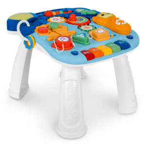 Antemergator interactiv cu 4 roti, transformabil in Masuta interactiva pentru activitati, cu panou de jucarii, sunete cu reglarea volumului, Ricokids 4in1 Albastra 781900 - Img 4