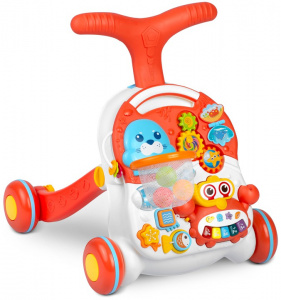 Antemergator interactiv cu 4 roti, transformabil in Masuta interactiva pentru activitati, cu panou de jucarii, sunete cu reglarea volumului, Ricokids 4in1 Rosu, 781001 - Img 3