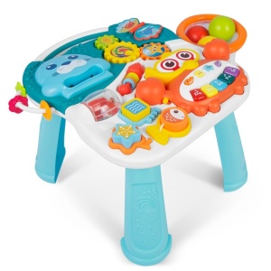 Antemergator interactiv cu 4 roti, transformabil in Masuta interactiva pentru activitati, cu panou de jucarii, sunete cu reglarea volumului, Ricokids 3in1 Albastru, 781000 - Img 3