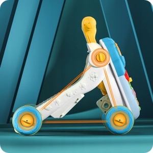 Antemergator interactiv cu 4 roti, transformabil in Masuta interactiva pentru activitati, cu panou de jucarii, sunete cu reglarea volumului, Ricokids 4in1 Albastra/Verde - Img 5