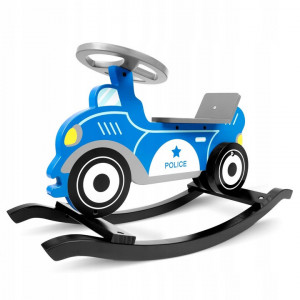 Balansoar din lemn, masinuta de politie, 72 x 28 x 43.5 cm, Ricokids, Police, Blue