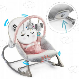 Balansoar pentru copii, cu vibratii, 2 trepte de inclinare, bara de jucarii, Nukido, Roz - Img 7