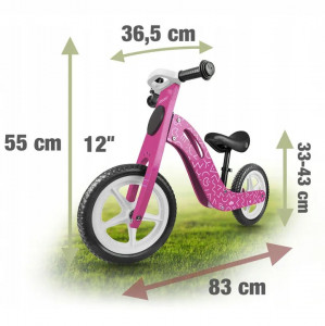 Bicicleta de echilibru din lemn pentru copii, scaun din spuma, roti 12 inchi, Ricokids, 7614, Roz - Img 5