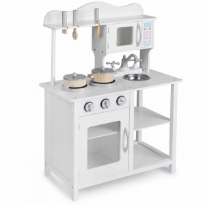 Bucatarie din lemn pentru copii 60 x 30 x 85 cm, aragaz, chiuveta, cuptor cu micround, vase, ustensile, Ricokids, RC-835 - Img 7