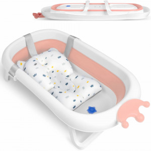 Cadita pliabila pentru bebelusi, cu Dop Senzor de temperatura, suport antiderapant, Perna Reductoare, Ricokids, 728000, Roz - Img 3