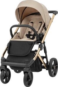 Carucior pentru copii, 3 in 1, Kunert, Arizo Premium, cadru auriu, Parasolar UV50, geanta, accesorii, varsta intre 0 si 3 ani, Cream + Scoica auto Kunert Cosmo + Adaptori - Img 6