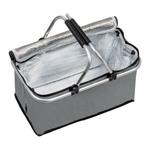 Cos termic pliant pentru picnic, cumparaturi, plaja, cadru aluminie, material impermeabil, termoizolant, sarcina 15 kg, capacitate 25 L, 2 manere, Multistore, Gri - Img 2