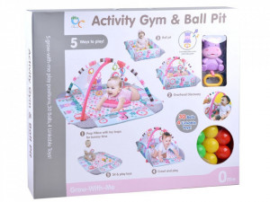 Covoras educational pentru copii, interactiv, multifunctional, 5 in 1, tarc, loc de joaca, cu bile colorate, 106x 97 cm , Jokomisiada, Albastru - Img 8