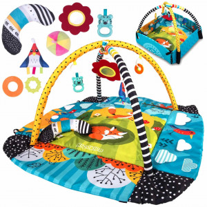 Covoras educational pentru copii, interactiv, multifunctional, cu oglinda, 110 x 100 cm, Ricokids, Povestea Vulpii Lisek