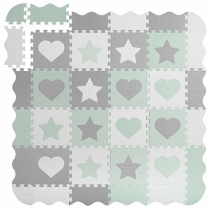 Covoras puzzle din spuma pentru copii, 151x151cm, 16 bucati, Ricokids, 738100, Gri-Menta