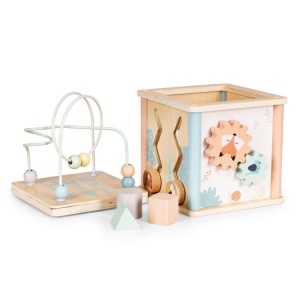 Cub Educativ Pentru Copii, Din Lemn, Sortare De Blocuri, Labirint, Ceas, EcoToys - Img 5